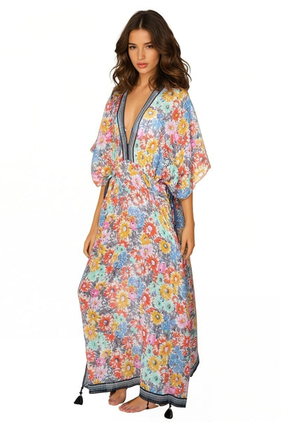 Pool to Party Kaftan One Size / Multi / 98% Cotton, 2% Lurex Poolside Maxi Sun Dress in Bloom & Shine  Print