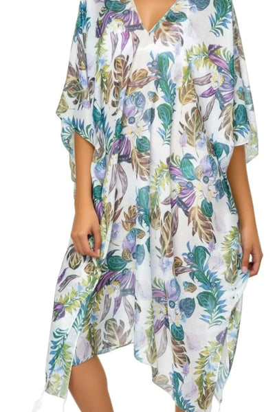 Pool to Party Kaftan One Size / Multi Bali Garden Print V Neck Sundress Coverup