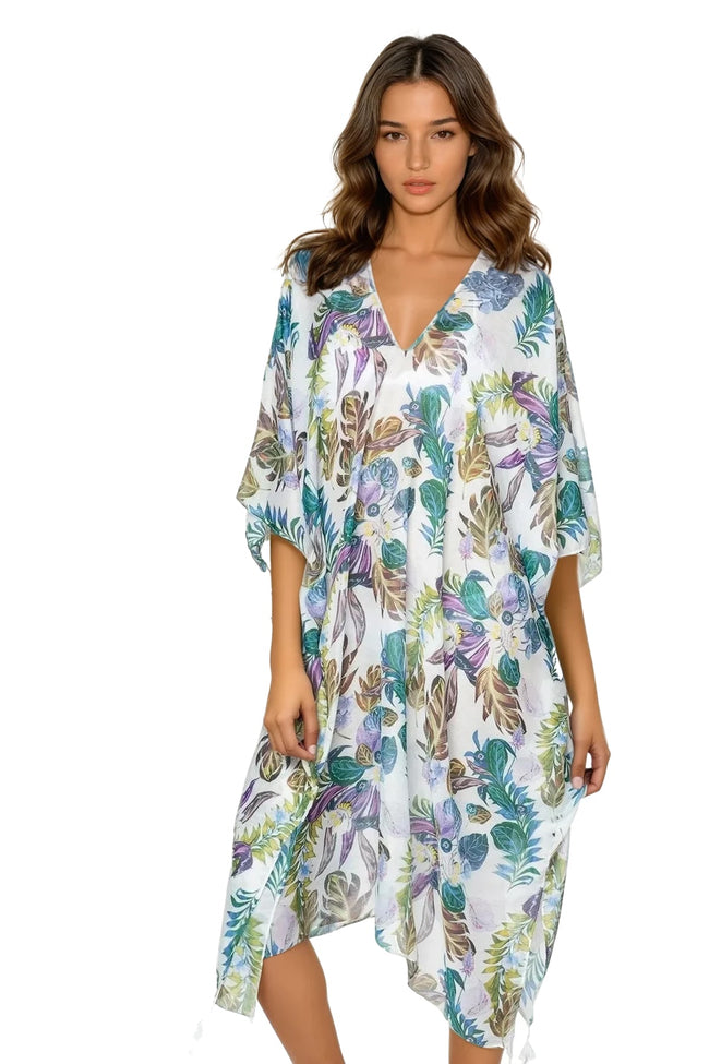 Pool to Party Kaftan One Size / Multi Bali Garden Print V Neck Sundress Coverup