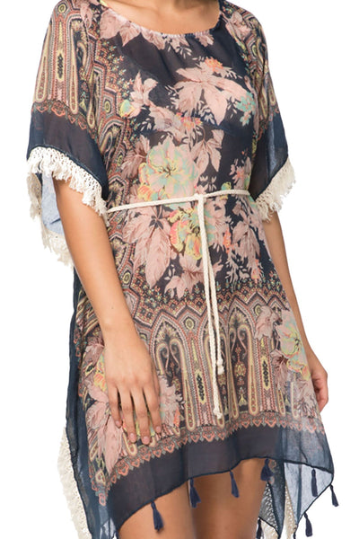 Pool to Party Kaftan One Size / Multi Boho Beach Sundress Coverup in Rio Blooms Print