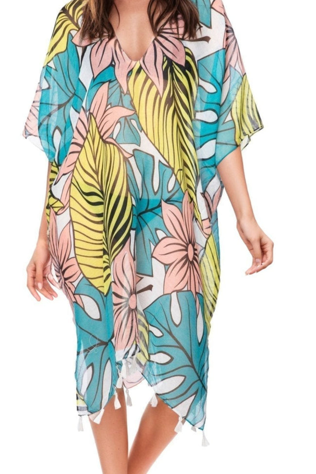Pool to Party Kaftan One Size / Multi Botanic Pop V-Neck Dress in Multi