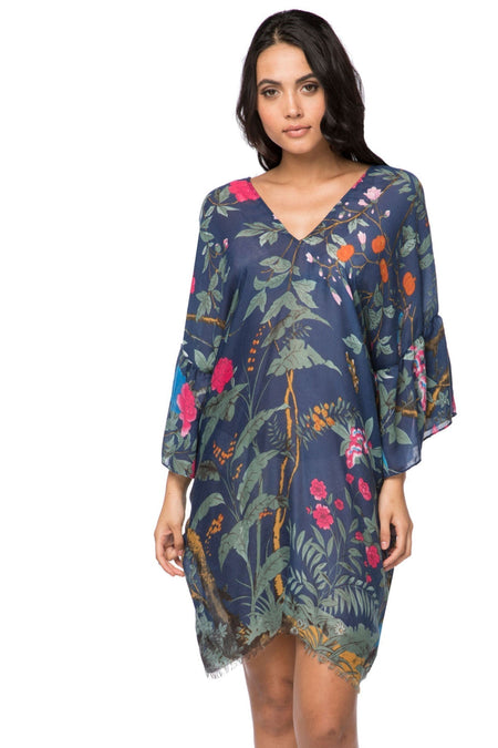 Bell Sleeve Kaftan Coverup in Night Leave Print
