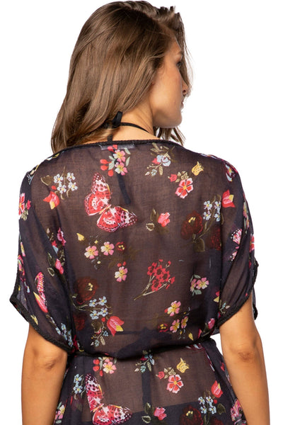 Pool to Party Kaftan One Size / Navy / 100% Sheer Poly Night Flowers Print | Farrah Kaftan Maxi Dress