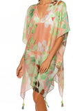 Pool to Party Kaftan One Size / Peach Sweet Pea Orange & Lime Print V-Neck Coverup Dress