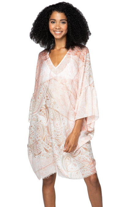 Spring Festival Print Fringe Kaftan in Teal