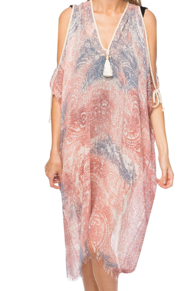 Pool to Party Kaftan One Size / Pink / 100% Polyester Open Shoulder Dress in Touch of Gray