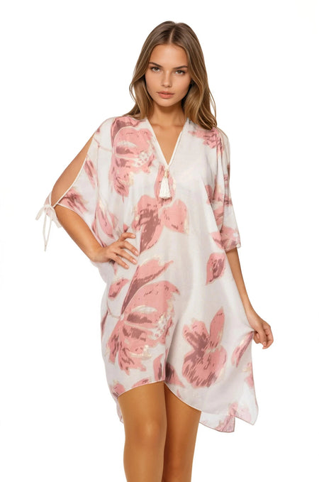 Open Shoulder Sundress Coverup in Tangerine Dream Print