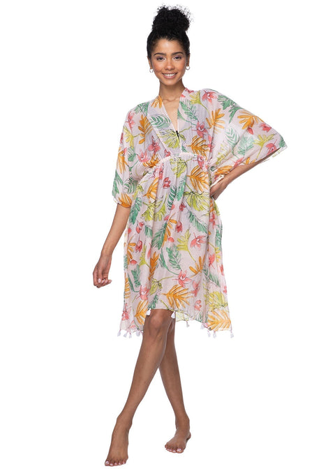 Open Shoulder Sundress Coverup in Tangerine Dream Print