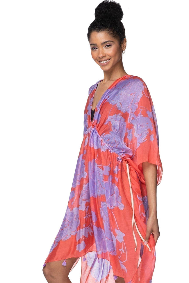 Pool to Party Kaftan One Size / Pink / 50% Modal/50% Viscose Isle Dress Love is a Flower Print  in Pink