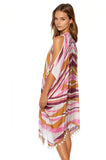 Pool to Party Kaftan One Size / Pink / 50% Modal/50% Viscose Open Shoulder Dress in Crazy on You Abstract Print