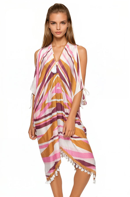 Open Shoulder Sundress Coverup in Tangerine Dream Print