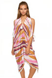 Pool to Party Kaftan One Size / Pink / 50% Modal/50% Viscose Open Shoulder Dress in Crazy on You Abstract Print