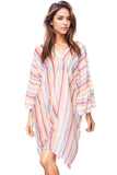 Pool to Party Kaftan One Size / Pink / 60% Cotton/40% Modal Bell Kaftan Coverup Dress in Sahara Stripe Print