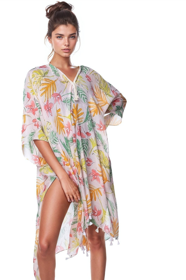Pool to Party Kaftan One Size / Pink Colorful Spring Print Coverup Up Kaftan