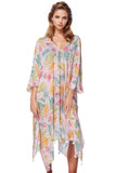 Pool to Party Kaftan One Size / Pink Colorful Spring Print V-Neck Sun Dress
