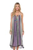 Pool to Party Kaftan One Size / Purple / 75% Viscose 25% X-Fine Wool Keyhole Coverup Sundress in Doodle Dot Print