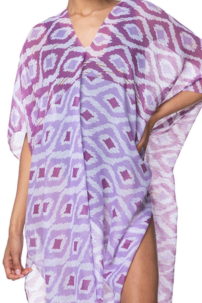 Pool to Party Kaftan One Size / Purple V-Neck Coverup Dress in Oceans Away Print |  Purple