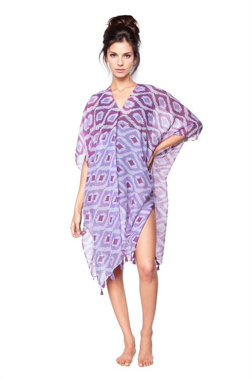 Pool to Party Kaftan One Size / Purple V-Neck Coverup Dress in Oceans Away Print |  Purple