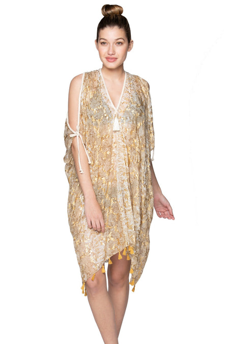 Fringe Halter Coverup  in May Showers Embroidery