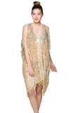 Pool to Party Kaftan One Size / Sand / 100% Poly Open Shoulder Dress in Shimmer Slither print