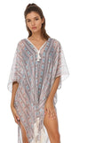 Pool to Party Kaftan One Size / Sand Through the Dunes Print Fringe-End Caftan Coverup
