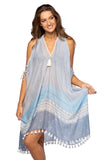 Pool to Party Kaftan One Size / Sky / 50% Modal/50% Viscose Open Shoulder Sun Dress in Morning Glory Fabric