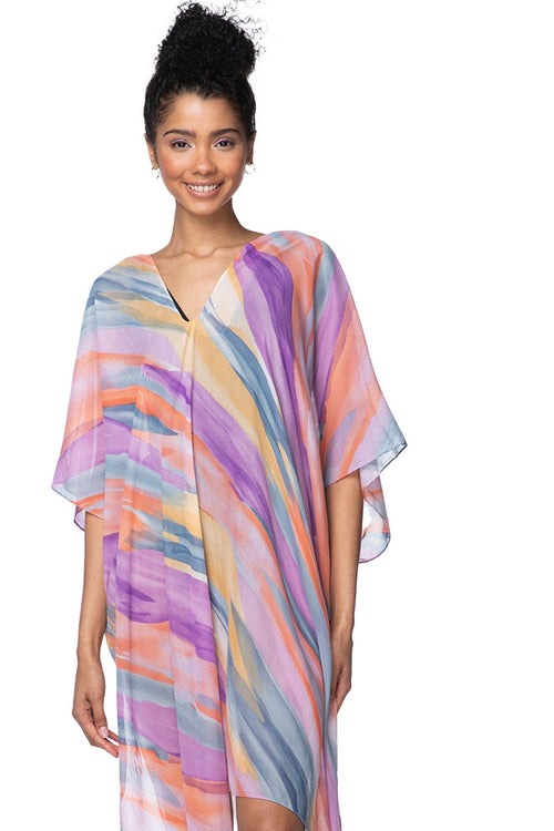 Pool to Party Kaftan One Size / Sunset Sunset at Sea V-Neck Coverup Sundress