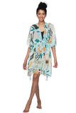 Pool to Party Kaftan One Size / Teal / 100% Cotton Golden Afternoon Isle Dress in Multi