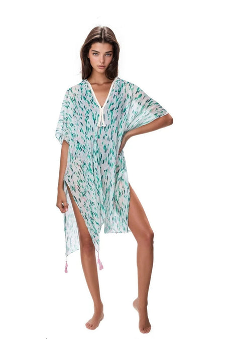 Spring Festival Print Fringe Kaftan in Teal