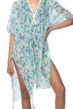 Pool to Party Kaftan One Size / Turq Paint Strokes Print Coverup Kaftan