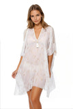Pool to Party Kaftan One Size / White / 100% Polyester Open Shoulder Sundress Coverup in Golden Pineapple Print