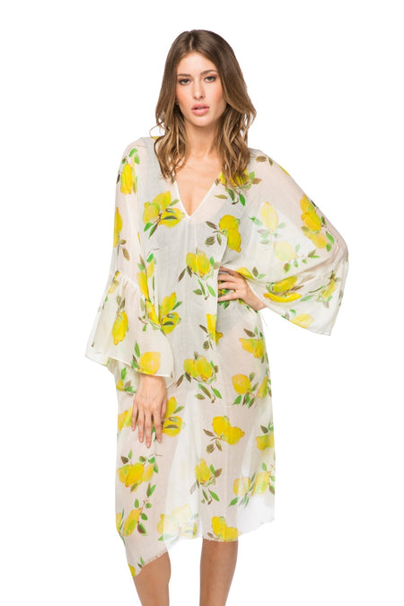 Bell Sleeve Kaftan Coverup in Night Leave Print
