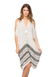Pool to Party Kaftan One Size / White / 66% Viscose/17% Acrylic/17% Polyester Open Shoulder Dress in Charming Jacquard