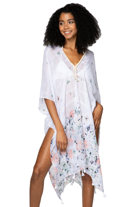 Spring Festival Print Fringe Kaftan in Teal