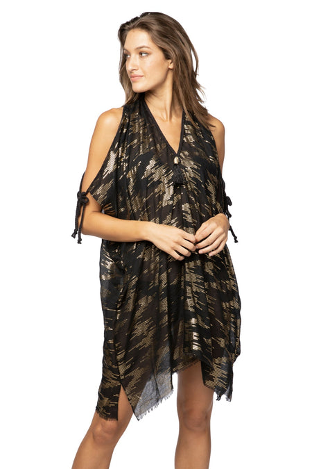 Kaftan Maxi Coverup Sundress in Denim Patches Print