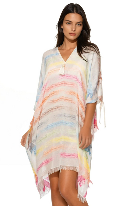 Spring Festival Print Fringe Kaftan in Teal