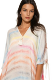 Pool to Party Kaftan OS / Multi Open Shoulder Sundress Coverup in Neon Rainbow Loomed Fabric