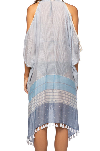 Pool to Party Kaftan OS / Sky Open Shoulder Sundress Coverup in Morning Glory Print