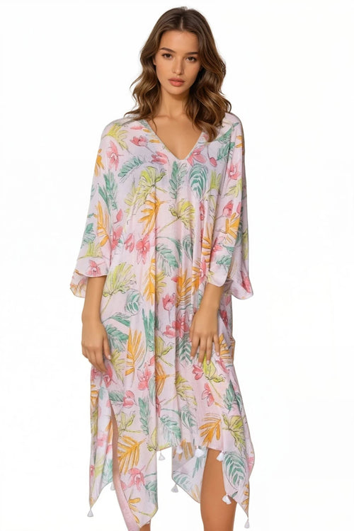 Pool to Party Kaftan Sundress One Size / Pink Colorful Spring Print V-Neck Sundress Coverup