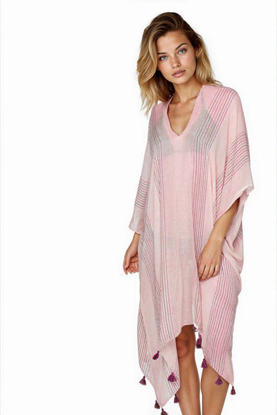 Pool to Party Kaftan Sundress One Size / Pink Fairy Road Stripe V-neck Coverup Dress