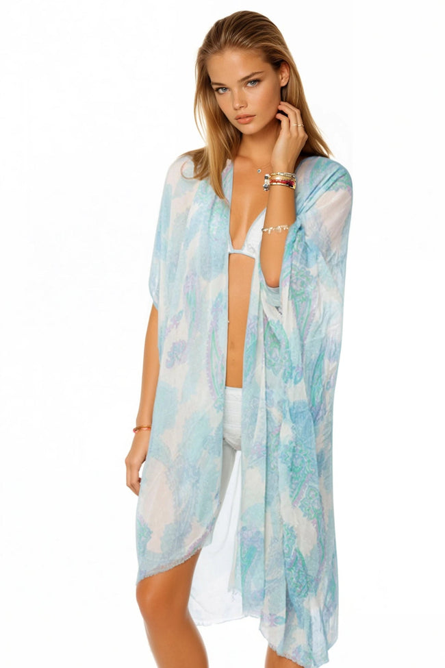 Pool to Party Kimono Aqua / One Size Athena Cotton Print Kimono Wrap in Aqua