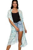 Pool to Party Kimono Aqua / One Size Lightweight Plaid Raw Edge Kimono Wrap