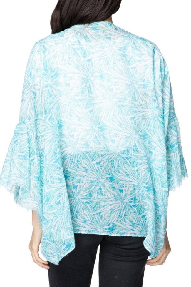 Pool to Party Kimono Blue / One Size Palm Breeze Blue Print Cropped Bell Kimono