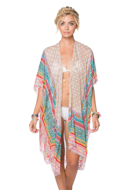 Pool to Party Kimono Grey / One Size Embroidered Fiesta Print Kimono coverup