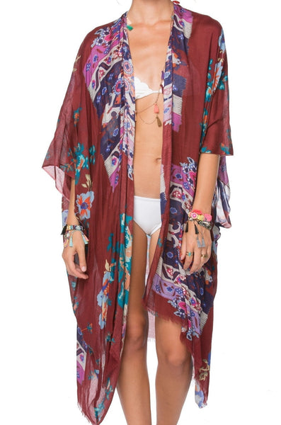 Pool to Party Kimono Maroon / One Size Kimono Coverup Wrap in Hey Jude Maroon Print