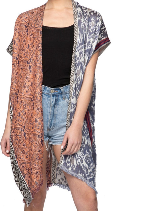Kaftan Maxi Coverup Sundress in Denim Patches Print