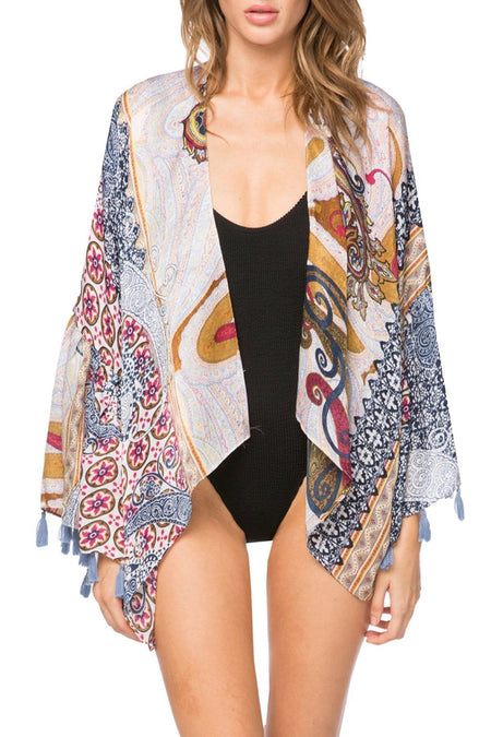 Rainforest Flowers Cropped Bell Kimono in Pink