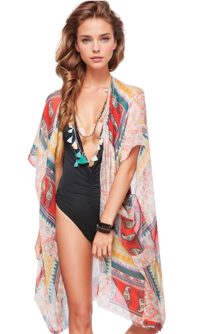 Boho Beach Sundress Coverup with Fringe in Girly Girl Print