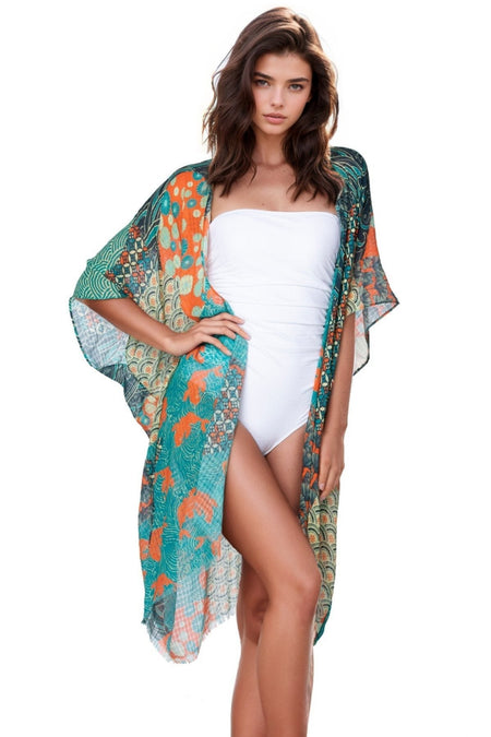Cabana Party Print Coverup Kimono Wrap
