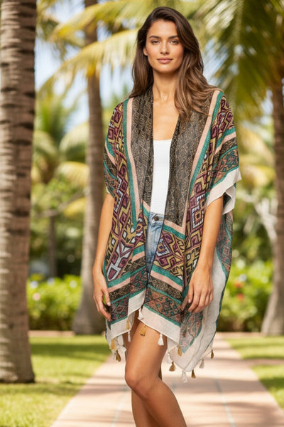 pool-to-party-kimono-one-size-Sunland Park Vintage Free Spirit Print Kimono Coverup Fringe 2